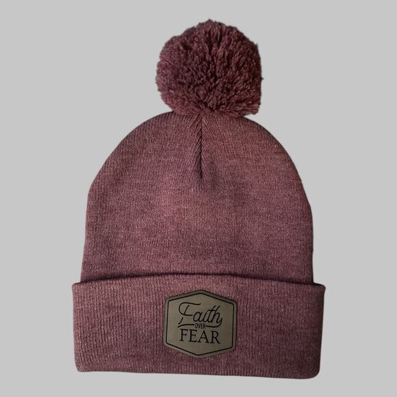 Faith Over Fear Cuffed Beanie Hat Sportswear Cozy Winter Snow Outdoor Maroon - Picture 1 of 8